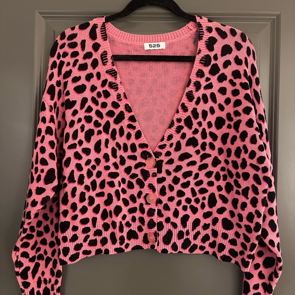 525 America Pink and Black Animal Print Cardigan